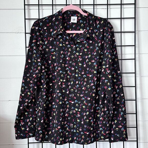 CAbi Tops - CAbi‎ Ferris Button Down Blouse Womens L Black Multi Color Rainbow
